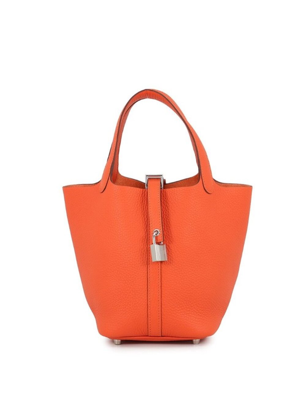 Hermes Handbag Picotin Lock PM Tangerine Silver Taurillon Clemence Tote